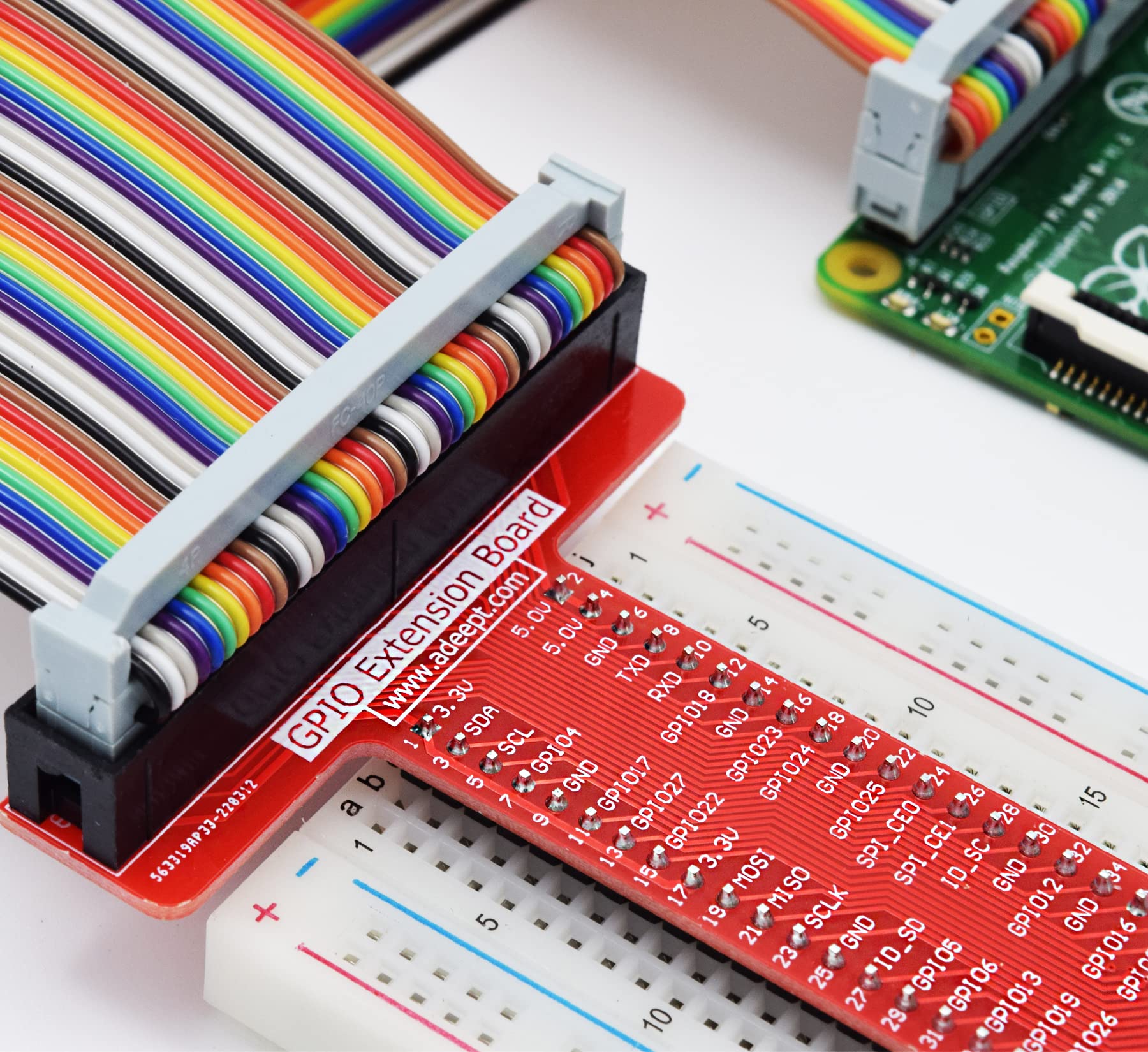 Adeept Raspberry Pi GPIO Breakout, T-Type GPIO Expansion Board +830 Points Solderless Breadboard+65pcs Jumper Cables +40pin Rainbow Ribbon Cable, Raspberry Pi GPIO Expansion Kit