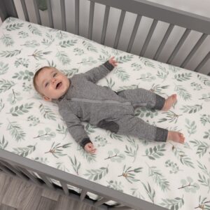 Organic Muslin Fitted Crib Sheet - Organic Crib Sheet for Standard Crib and Toddler Mattresses, Soft and Breathable, Eucalyptus Leaves, 28”x52”