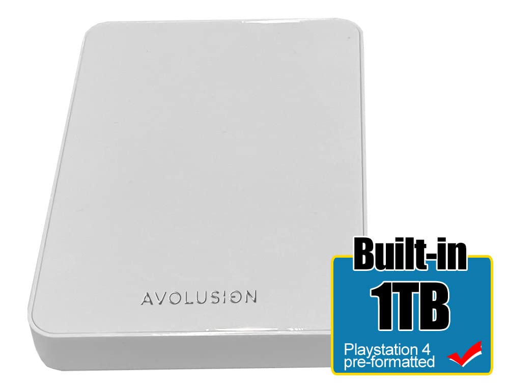 Avolusion Z1-S 1TB USB 3.0 Portable External Gaming Hard Drive - White (for PS4, Pre-Formatted)