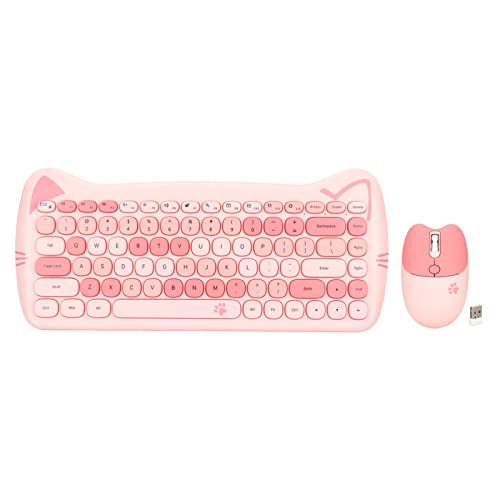 Wireless Keyboard Mouse Combo,Colorful Cute 2.4G Wireless Keyboard and Mouse Set,Ergonomic Gaming Keyboard and Mouse Kit for Windows,for OS X,for Android(Pink)