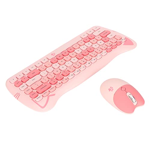 Wireless Keyboard Mouse Combo,Colorful Cute 2.4G Wireless Keyboard and Mouse Set,Ergonomic Gaming Keyboard and Mouse Kit for Windows,for OS X,for Android(Pink)