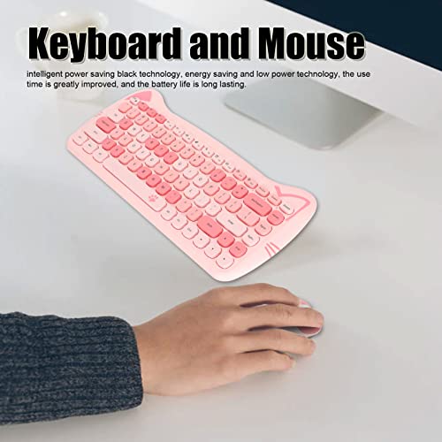 Wireless Keyboard Mouse Combo,Colorful Cute 2.4G Wireless Keyboard and Mouse Set,Ergonomic Gaming Keyboard and Mouse Kit for Windows,for OS X,for Android(Pink)