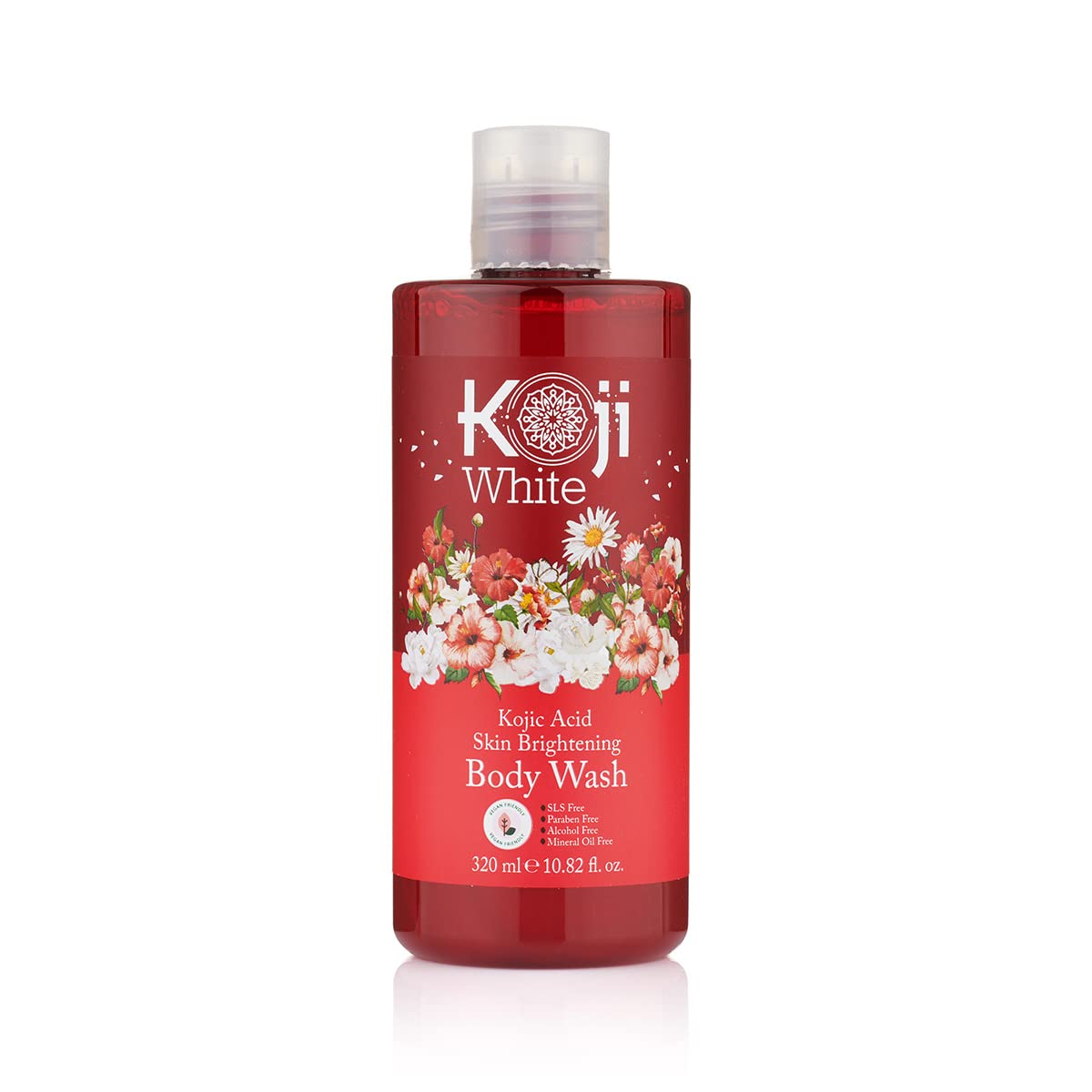 Koji White Kojic Acid Skin Brightening Body Wash - Daily Moisturizing Skin Cleanser, Uneven Skin Tone with Flower Acid Extracts, Hyaluronic Acid, Vitamin E & B5, Vegan Body Wash, 10.82 Fl oz