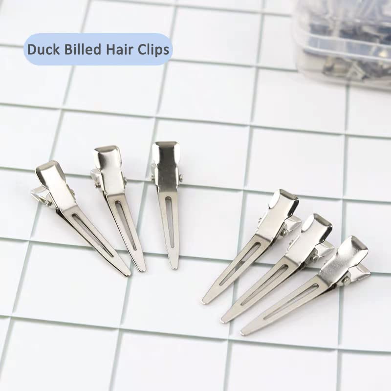 60 Pcs Metal Duck Billed Hair Clips for Women Styling Sectioning, Gingbiss 1.77" Silver Hairdressing Single Prong Curl Clips with Storge Box, Alligator Clips Hair Pins for Hair Salon, Barber, DIY