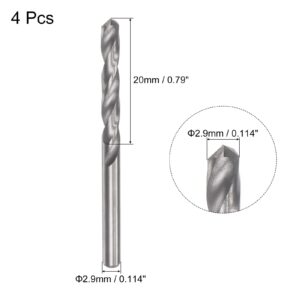 uxcell Solid Carbide Drill Bits, 2.9mm C2/K20 Tungsten Carbide Jobber Drill Bits Straight Shank Drilling Tool for Stainless Steel Aluminum Iron Metal Plastic 4pcs