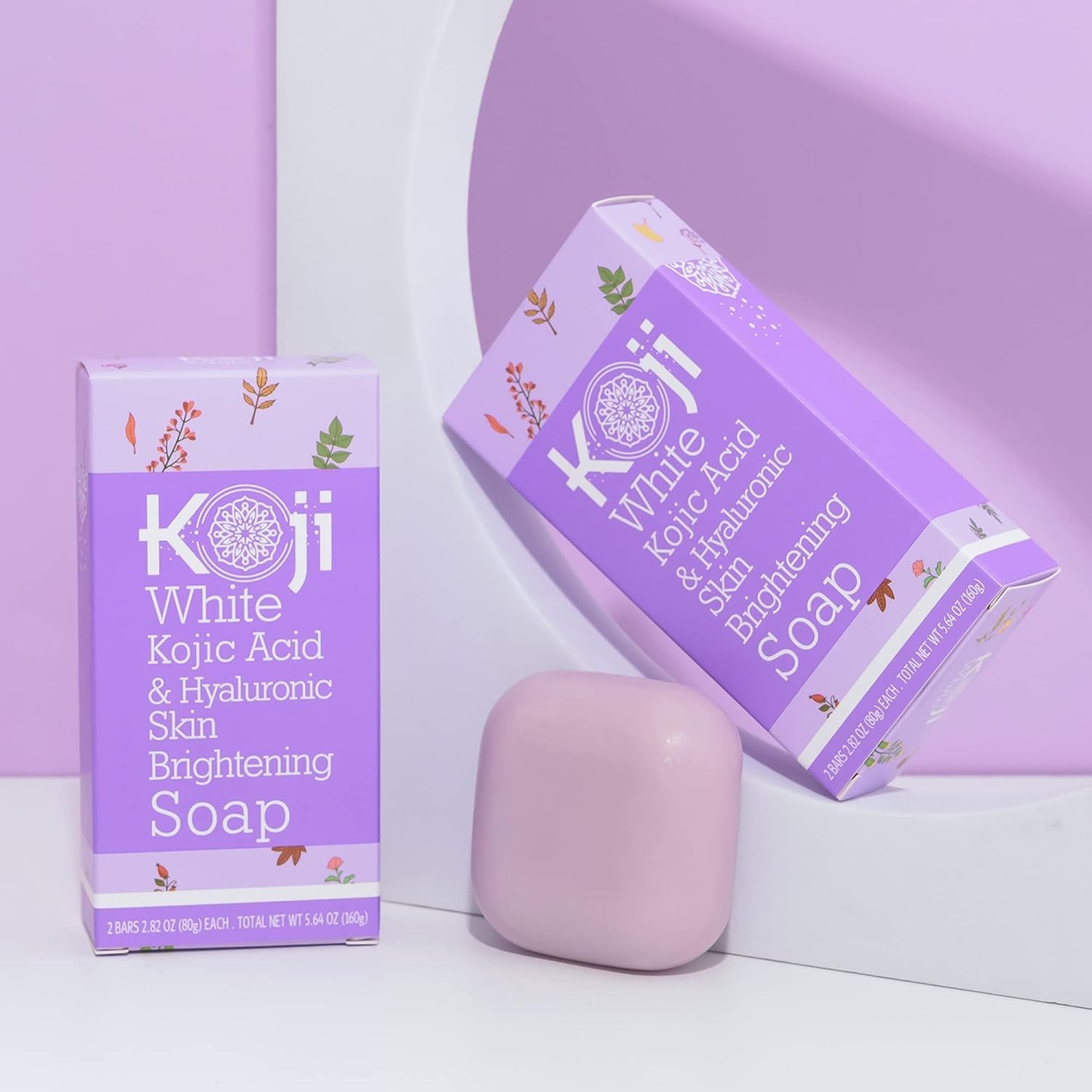 Koji White Kojic Acid & Hyaluronic Acid Skin Brightening Soap for Hydrating, Face Moisturizer, Skin Radiant, Cleansing Bar, Reduces the Appearance of Wrinkles with Vitamin E, Vegan, 2.82 Oz (2 Bars)