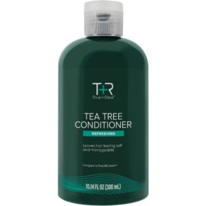 true+real tea tree conditioner, moisturizing formula, hydrates, soothes scalp, refreshing mint scent, for all hair types, 10.14 oz