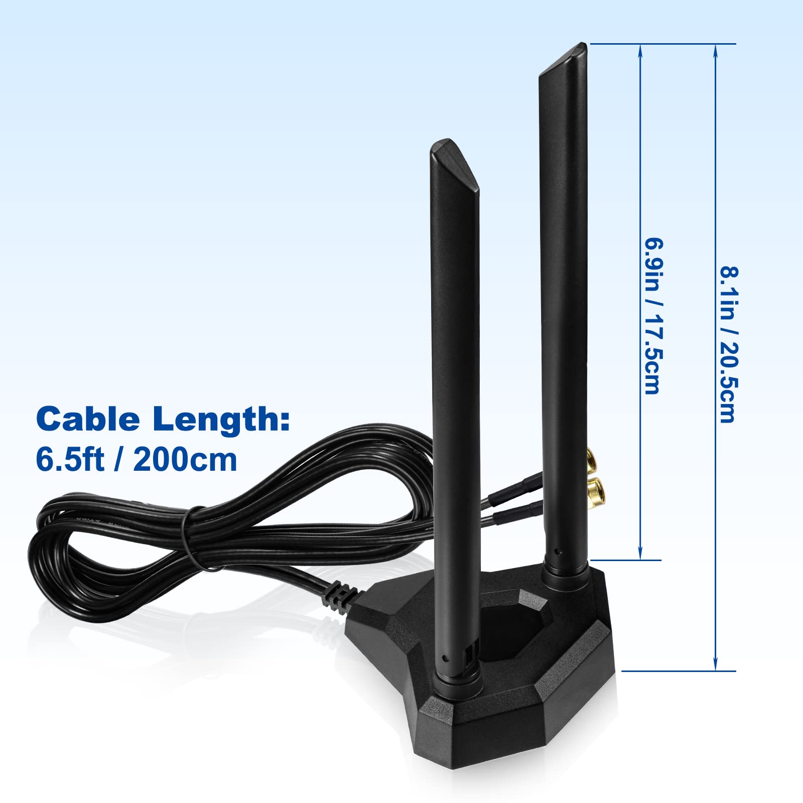 Eightwood Dual Band WiFi Antenna 2.4GHz 5GHz RP-SMA WiFi Antennae with 6.5ft Extension Cable for PC Desktop Computer PCI PCIe WiFi Bluetooth Card Wireless Network Router