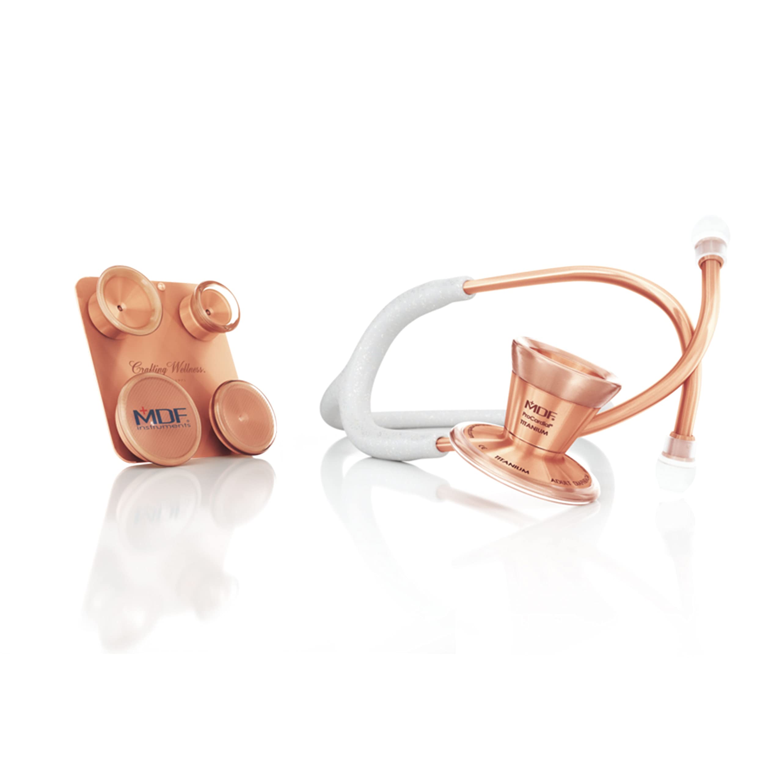 MDF Instruments White Glitter Rose Gold ProCardial Cardiology Stethoscope + MDF Pediatric and Neonatal Attachments with Clip