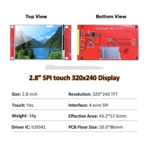 Hosyond 2.8 Inches TFT LCD Touch Screen Shield Display Module 320x240 SPI Serial ILI9341 with Touch Pen Compatible with Arduino R3/Mega2560 Development Board