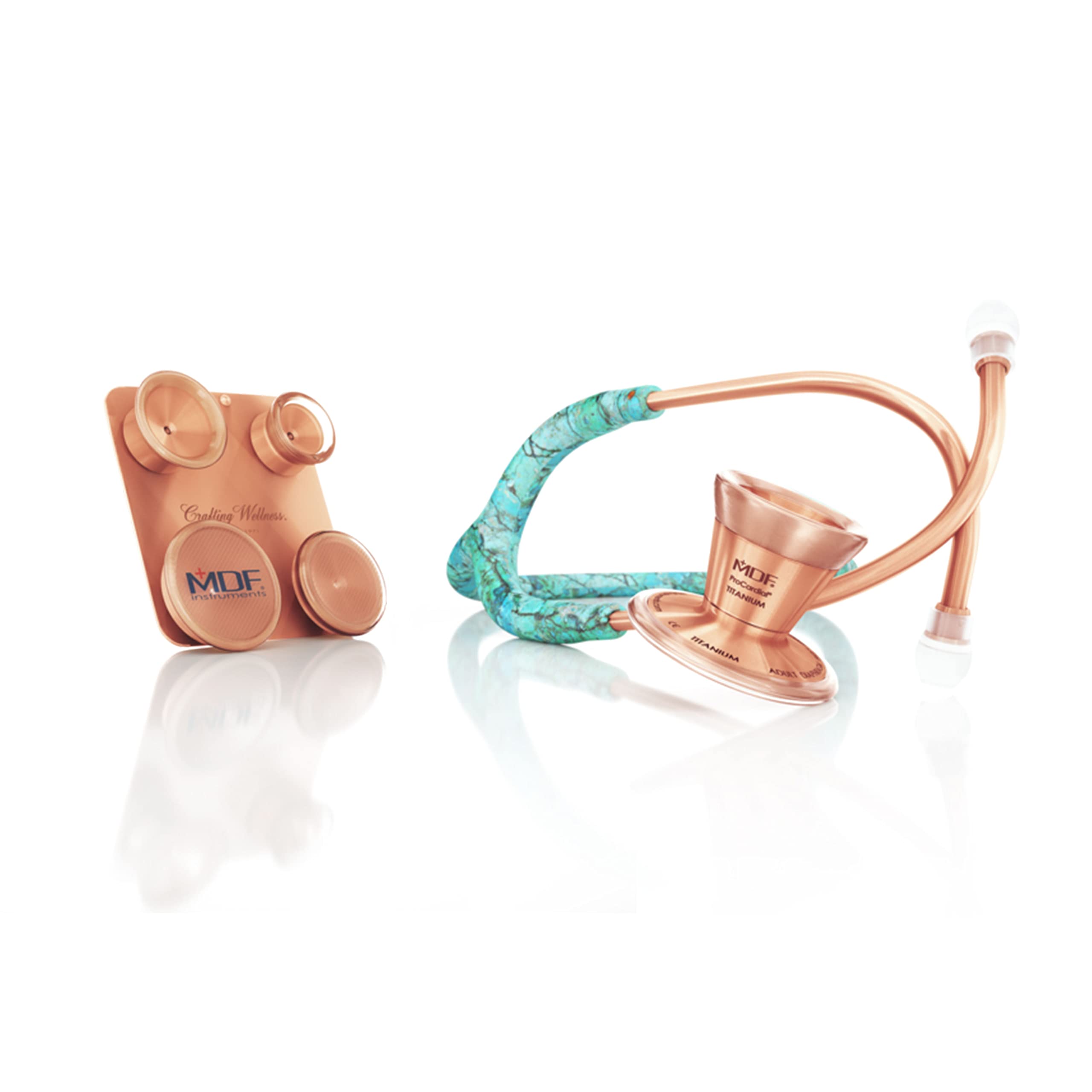 MDF Instruments Turquoise Rose Gold ProCardial Cardiology Stethoscope + MDF Pediatric and Neonatal Attachments with Clip