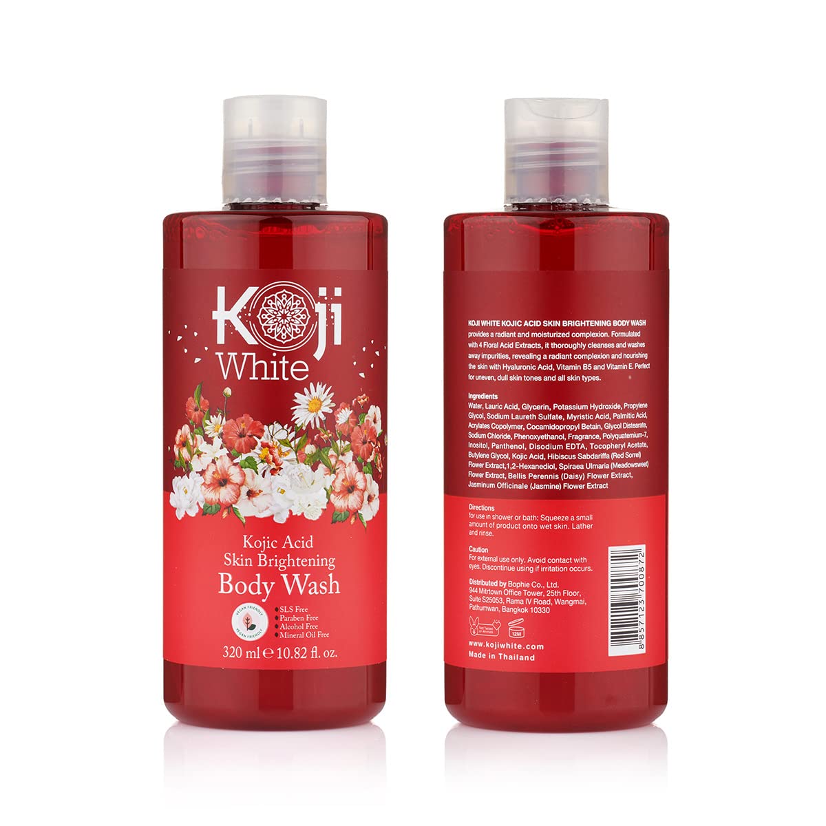 Koji White Kojic Acid Skin Brightening Body Wash - Daily Moisturizing Skin Cleanser, Uneven Skin Tone with Flower Acid Extracts, Hyaluronic Acid, Vitamin E & B5, Vegan Body Wash, 10.82 Fl oz