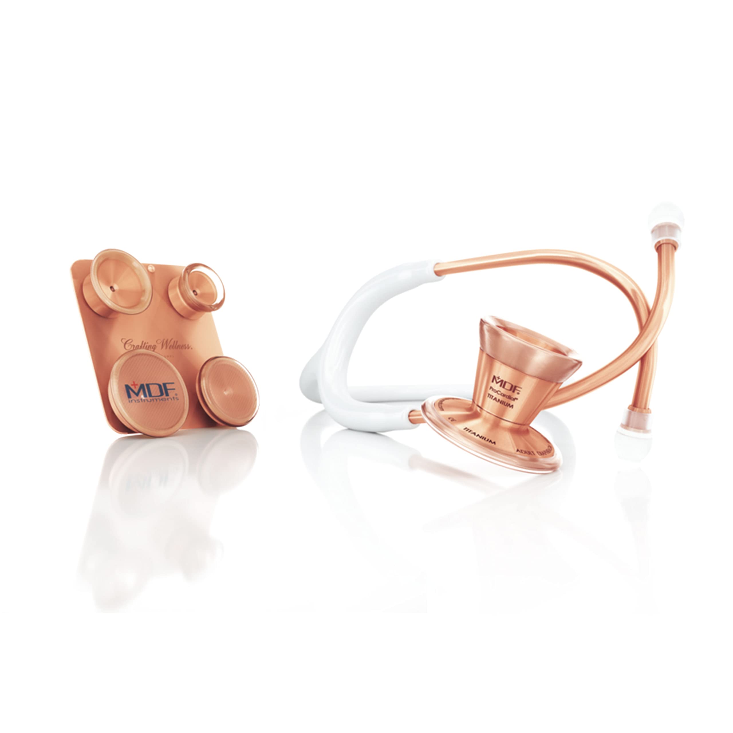 MDF Instruments Rosegold ProCardial Cardiology Stethoscope (Rose Gold - White) + MDF Pediatric and Neonatal Attachments with Clip