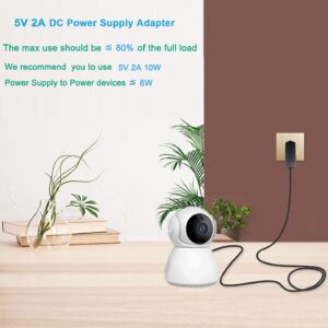 5Volt 2A DC Power Supply Adapter 5V Power Supply 10W AC Adapter 100V-240V AC to DC 5V 2A 1A Power Adapter Transformers Replacement Power Cord 5.5mm*2.5mm DC Plug