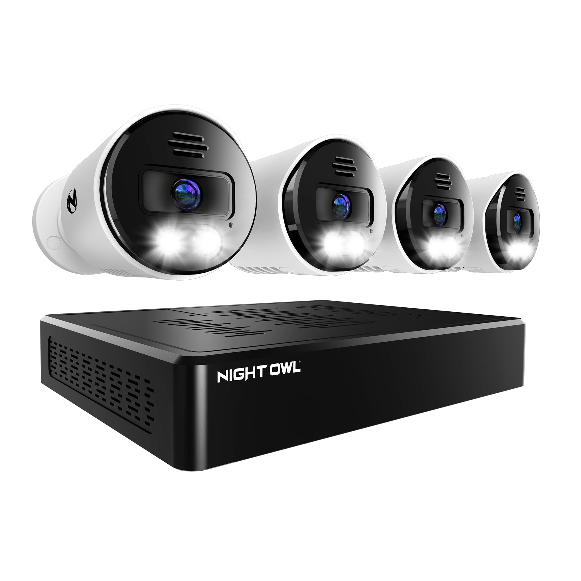 Night Owl 8 Channel Bluetooth Video Home Security Camera System with (4) Wired IP 4K HD Indoor/Outdoor Spotlight Cameras with Audio and 2TB Hard Drive (Expandable up to 12 Cameras)