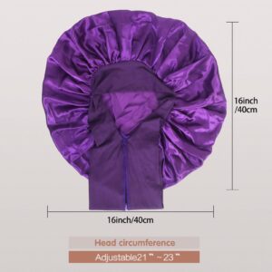 Arqumi 2 Pcs Satin Silk Bonnet for Sleeping Women, Large Long Strap Tie Band Adjustable Sleep Night Cap Hair Bonnet Wrap for Men, Black+Purple