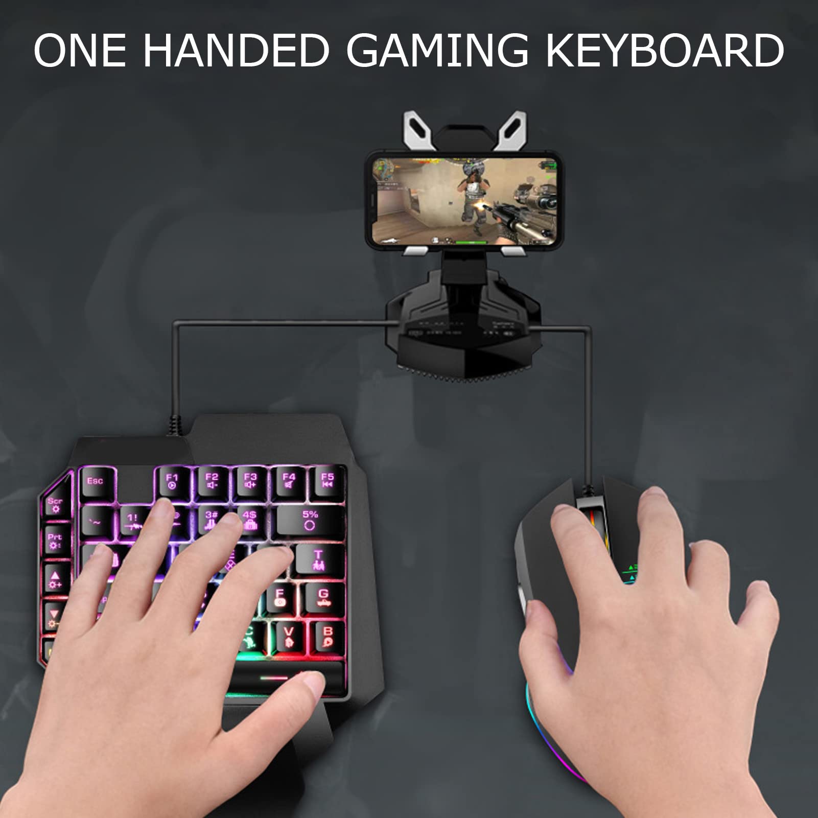 GOWENIC One Handed Gaming Keyboard, 39 Keys Luminous Professional Gaming Keyboard USB Wired Single Hand Mechanical Keyboard with Wrist Rest for PC Gaming