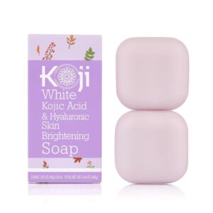 Koji White Kojic Acid & Hyaluronic Acid Skin Brightening Soap for Hydrating, Face Moisturizer, Skin Radiant, Cleansing Bar, Reduces the Appearance of Wrinkles with Vitamin E, Vegan, 2.82 Oz (2 Bars)