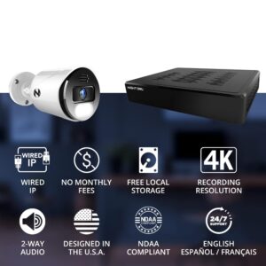 Night Owl 8 Channel Bluetooth Video Home Security Camera System with (4) Wired IP 4K HD Indoor/Outdoor Spotlight Cameras with Audio and 2TB Hard Drive (Expandable up to 12 Cameras)