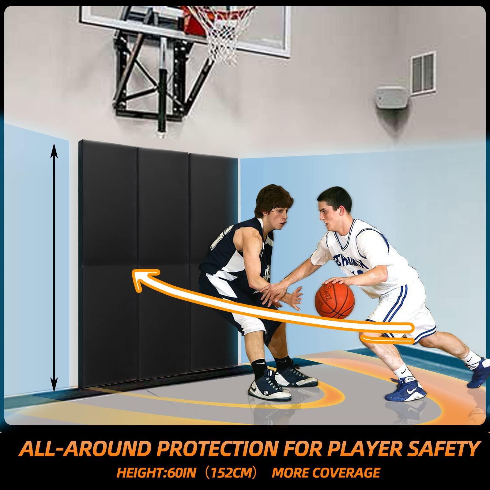 Progoal 4 Pack 2" Thick Foam Protection Wall Pad，Gym Basketball-Court Protectors，Durable Waterproof Padding for Wall-mounted Basketball Hoops(60" L x 20" W)