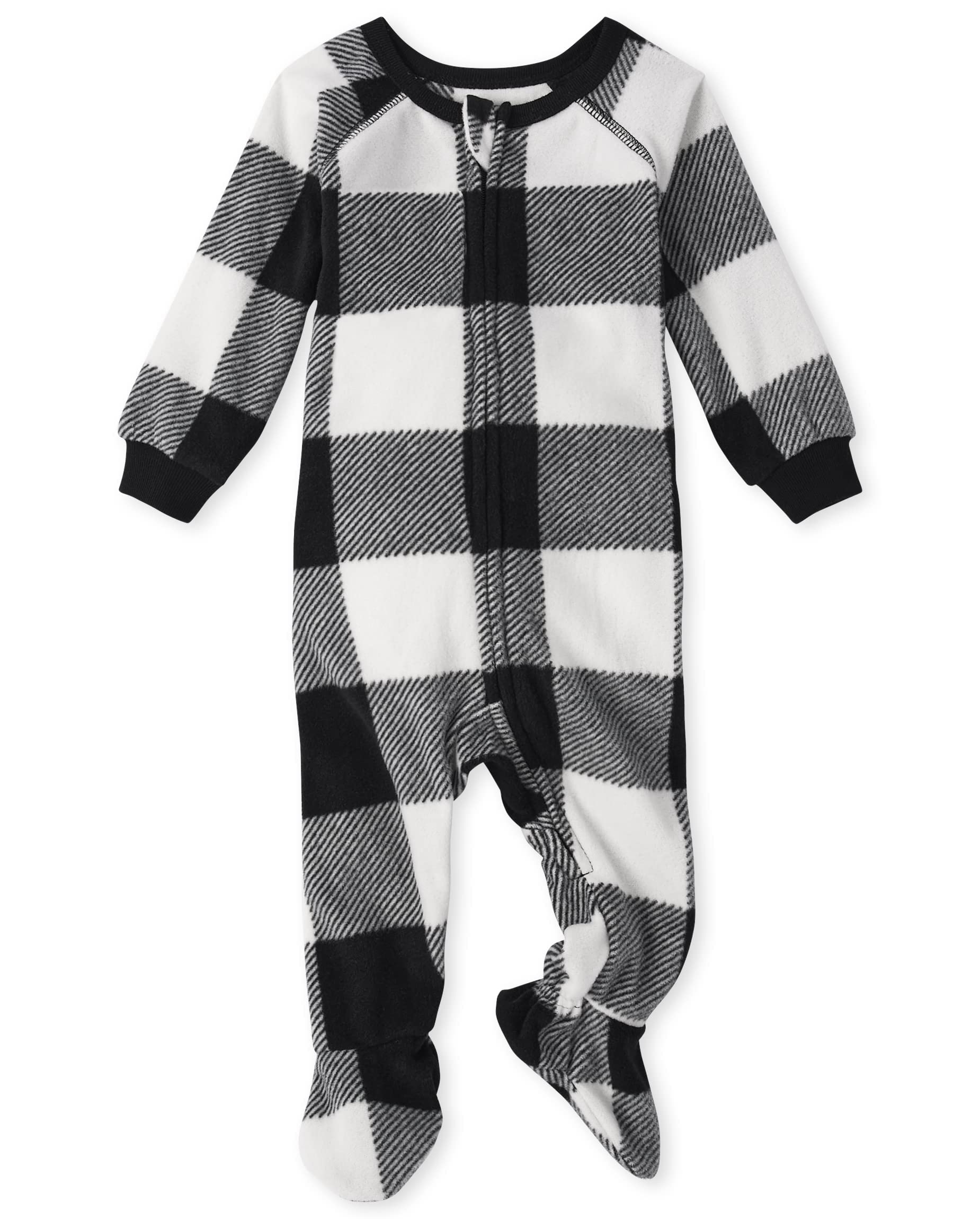 The Children's Place Baby Toddler One Piece Family Matching, Holiday Pajama Sets, Fleece, Black/White Check, 0-3 Months