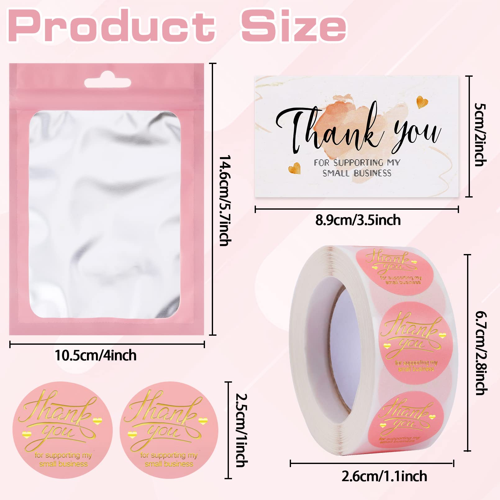 620Pcs Thank You Cards and Stickers Set,Include 500Gold Foil Thank You For Supporting My Small Business Stickers 1inch,100 Thank You Business Card,20 Resealable Packaging Bag for Retail Store Envelope