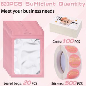 620Pcs Thank You Cards and Stickers Set,Include 500Gold Foil Thank You For Supporting My Small Business Stickers 1inch,100 Thank You Business Card,20 Resealable Packaging Bag for Retail Store Envelope