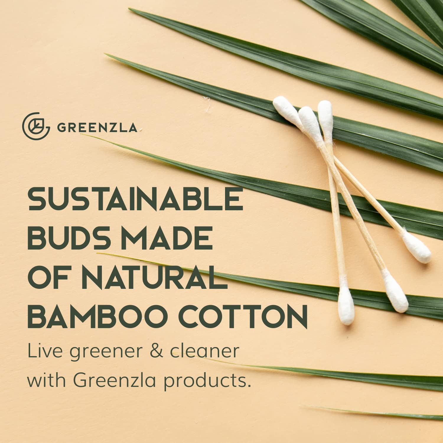 Greenzla Organic Cotton Swabs 600 Pack - Biodegradable Vegan Bamboo Cotton Buds with Plant-Based Packaging, Wooden Ear Swabs with Soft & Gentle Cotton Tips, Comes with Eco-Friendly Cotton Swab Holder