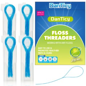 floss threaders, deep clean dental floss threader for braces, bridges, and implants 200pcs(4pack),blue