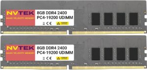 nvtek 16gb (2x8gb) ddr4 2400mhz pc4-19200 udimm 1rx8 1.2v 288-pin non-ecc unbuffered desktop pc computer memory kit