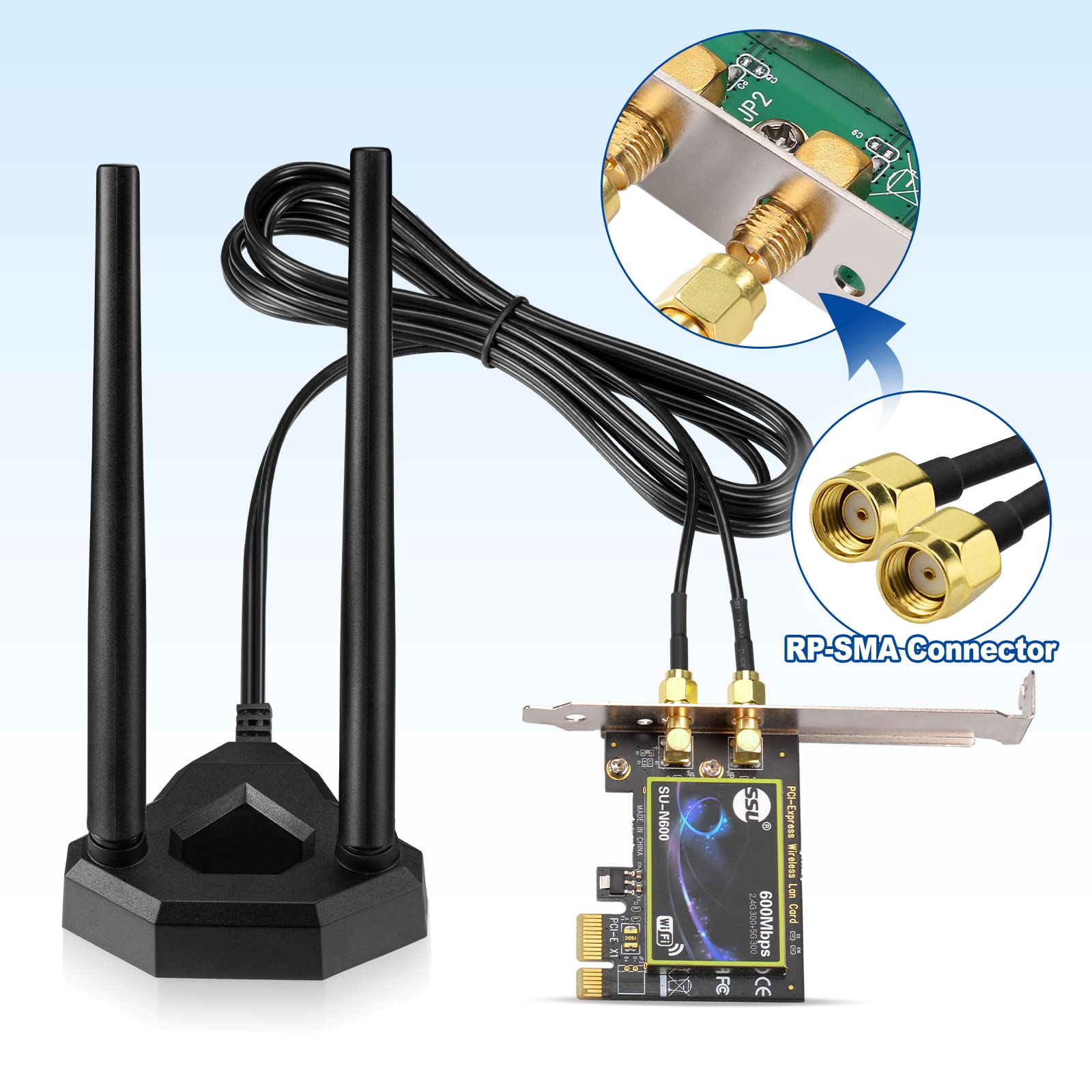 Eightwood Dual Band WiFi Antenna 2.4GHz 5GHz RP-SMA WiFi Antennae with 6.5ft Extension Cable for PC Desktop Computer PCI PCIe WiFi Bluetooth Card Wireless Network Router