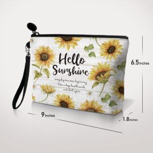 Hglian Sunflower Travel Makeup Bag Inspirational Cosmetic Toiletry Bags Cute Zipper Wristlet Pouch for Purse Travel Accessories Organizer,Birthday Gifts for Women Girls(Sunshine Yellow)