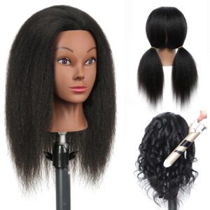 mannequin head with human hair 14"manikin head 100% real hair mannequin head human hair trainning head doll head doll head for practice styling with free clamp holder (b14)