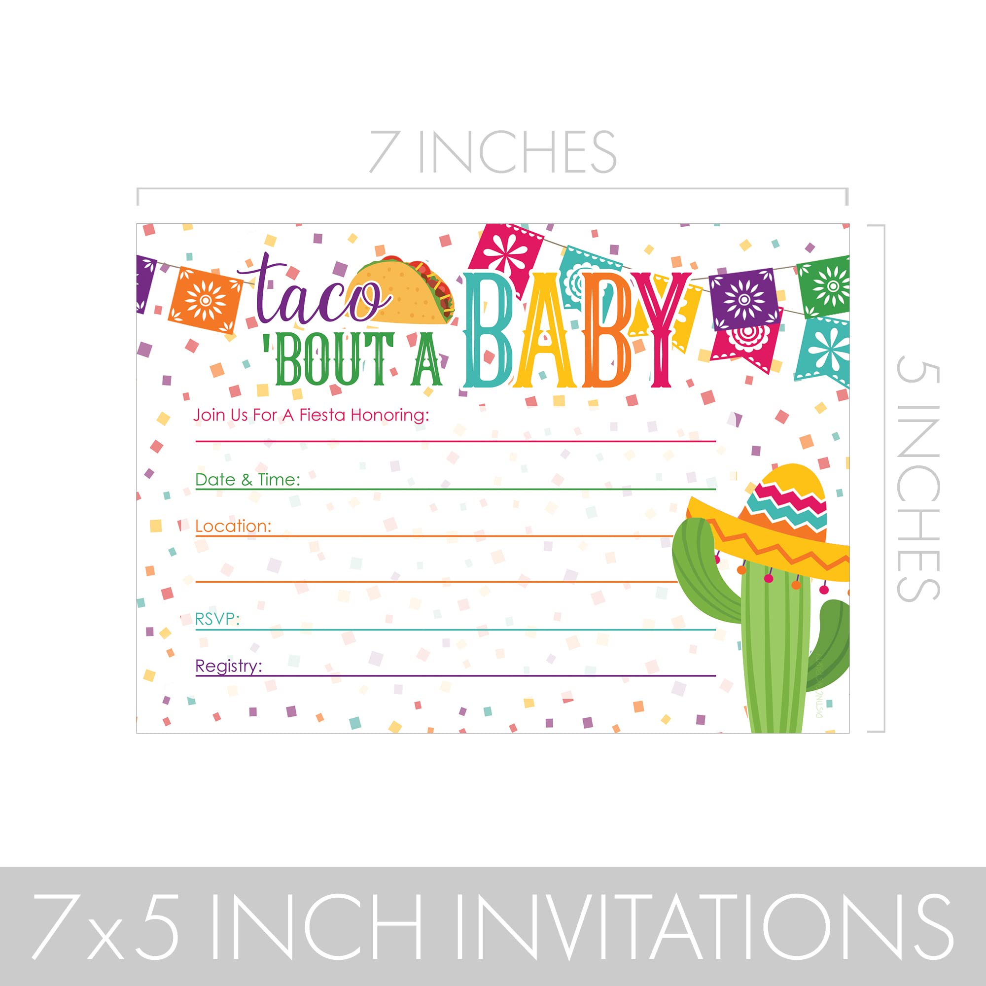 DISTINCTIVS Taco 'Bout a Baby Fiesta Baby Shower Party Invitations - 10 Cards with Envelopes