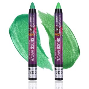 meicoly green eyeshadow stick,metallic shimmer crayon green eye shadow eye makeup for halloween,waterproof & long lasting shiny bright rotating glitter eyeshadow sticks,2 pcs