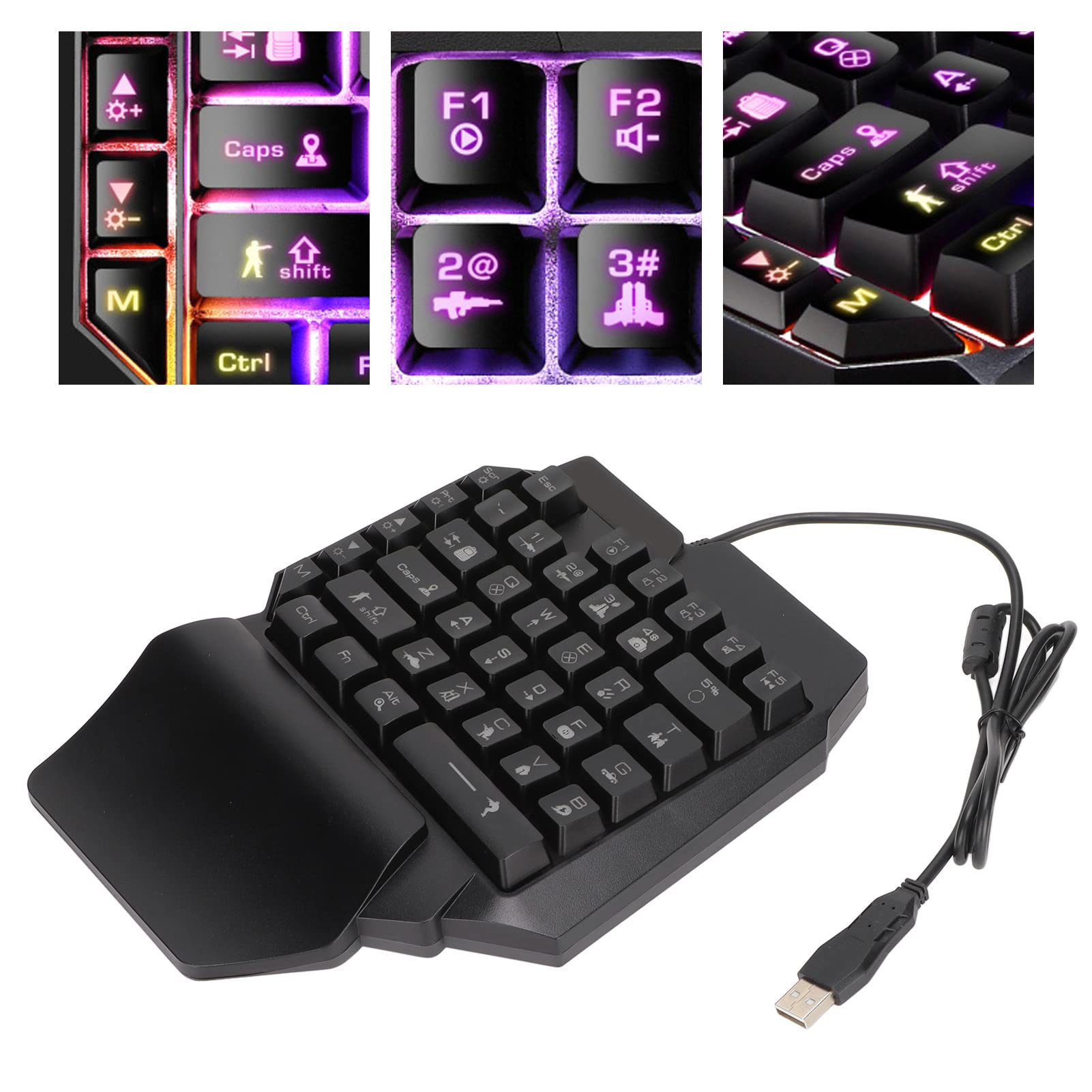 GOWENIC One Handed Gaming Keyboard, 39 Keys Luminous Professional Gaming Keyboard USB Wired Single Hand Mechanical Keyboard with Wrist Rest for PC Gaming