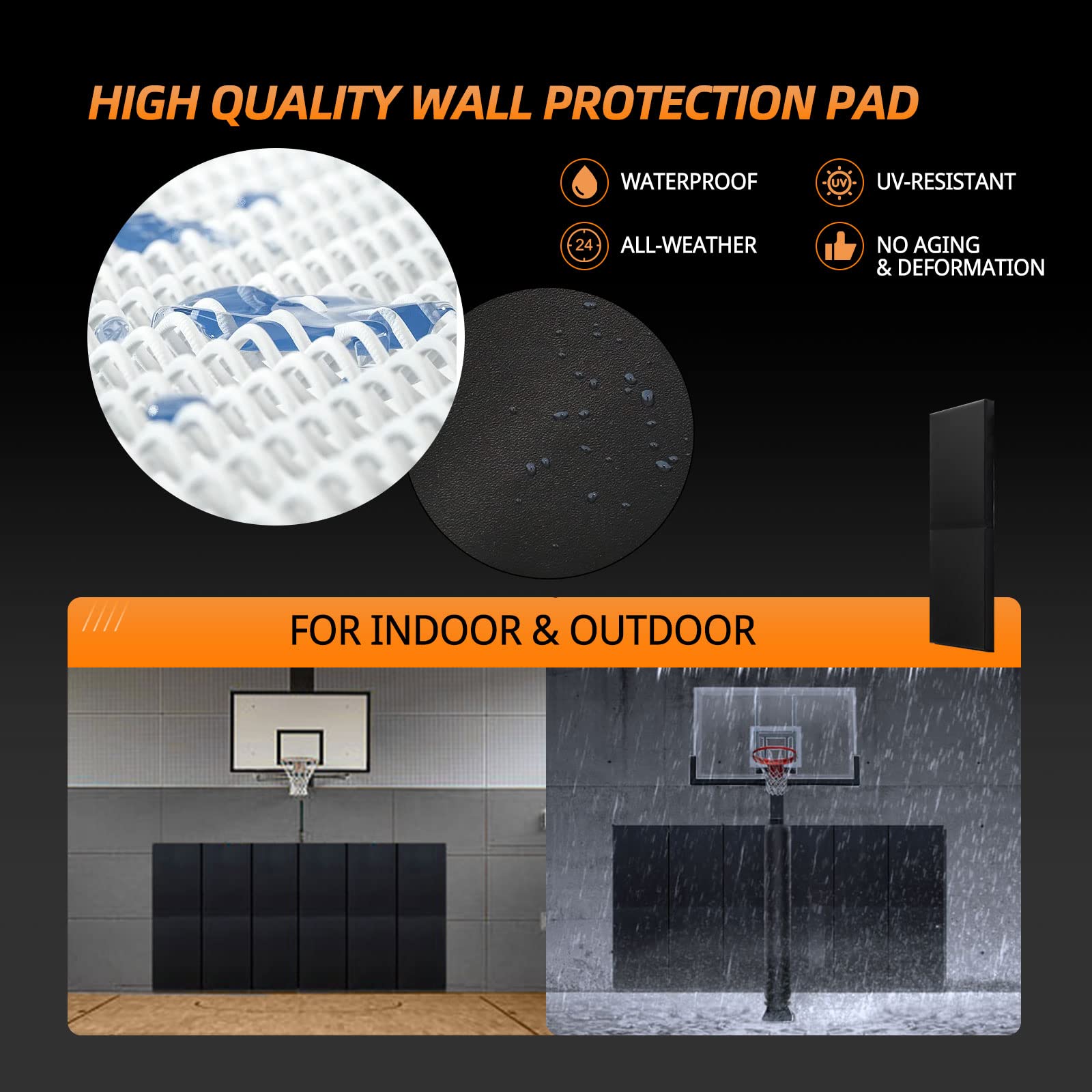 Progoal 4 Pack 2" Thick Foam Protection Wall Pad，Gym Basketball-Court Protectors，Durable Waterproof Padding for Wall-mounted Basketball Hoops(60" L x 20" W)