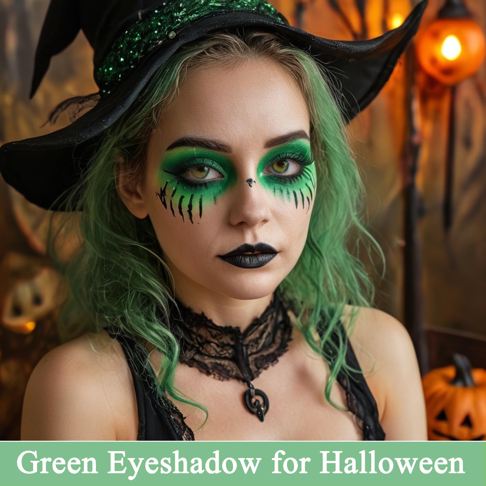 MEICOLY Green Eyeshadow Stick,Metallic Shimmer Crayon Green Eye Shadow Eye Makeup for Halloween,Waterproof & Long Lasting Shiny Bright Rotating Glitter Eyeshadow Sticks,2 Pcs