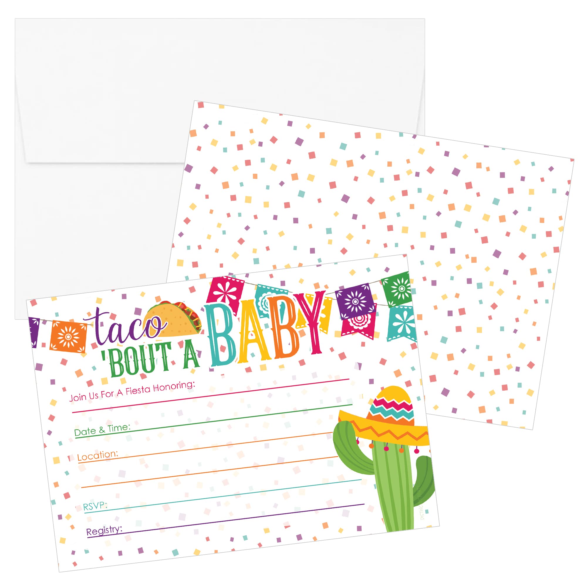 DISTINCTIVS Taco 'Bout a Baby Fiesta Baby Shower Party Invitations - 10 Cards with Envelopes