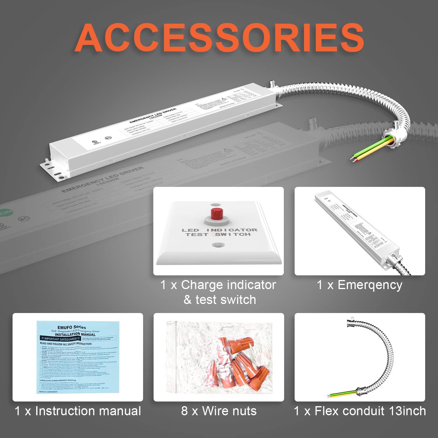 LED Emergency Backup Driver 20W, 100-347V AC 175V DC Over 90 Mins Emergency Time, 0/1-10V Dimmable Emergency LED Driver, Rechargeable UL Listed Backup Battery for LED Recess, Panel and Linear Lights