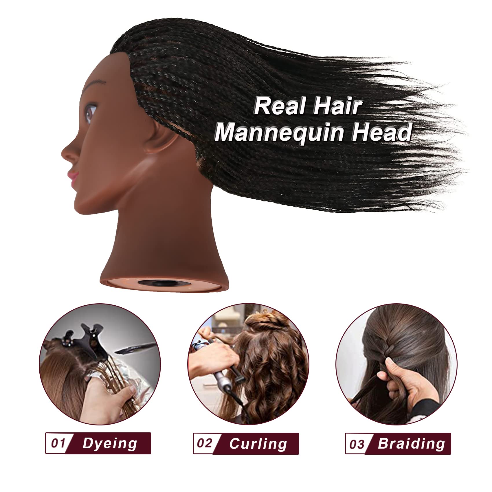 Mannequin Head with Human Hair 14"Manikin Head 100% Real Hair Mannequin Head Human Hair Trainning Head Doll Head Doll Head for Practice Styling with Free Clamp Holder (B14)