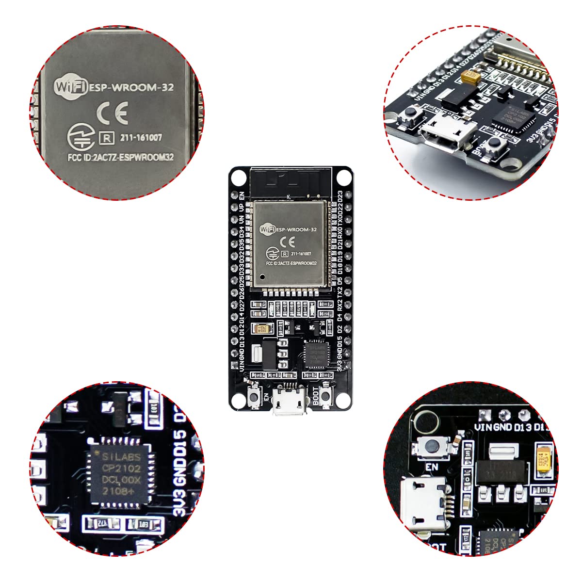 Hosyond 2Pack ESP-WROOM-32 ESP32 Development Board WiFi + Bluetooth CP2102 Dual Core 2.4Ghz Microcontroller Compatible with Arduino