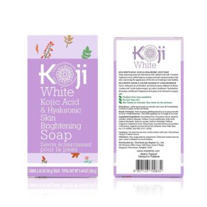 Koji White Kojic Acid & Hyaluronic Acid Skin Brightening Soap for Hydrating, Face Moisturizer, Skin Radiant, Cleansing Bar, Reduces the Appearance of Wrinkles with Vitamin E, Vegan, 2.82 Oz (2 Bars)