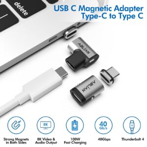 USB C Magnetic Adapter 240W 2PCS, Straight and 90 Degree Right Angle Magnetic USB C Adapter Detachable with 24 pin Fast Charging USB4 40Gbps 8K60Hz, for Thunderbolt 3/4 Laptops and More USB C Devices