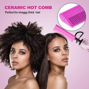 LURA Pink 180-500°F Hot Comb Electric for Wigs, Straightening for African American Hair,Pressing for Natural Black, Bling Diamonds Straightener Brush for Women Thick Hair…