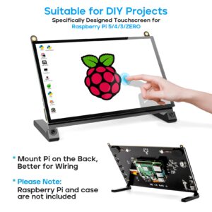 ROADOM Raspberry Pi Screen, 10.1’’ Touchscreen Monitor, IPS FHD 1024×600,Responsive and Smooth Touch,Dual Built-in Speakers,HDMI Input,Compatible with Raspberry Pi 5/4/3/Zero,Easy Assembly,Driver Free