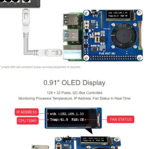 Waveshare PoE HAT (B) Power Over Ethernet HAT Supports Raspberry Pi 3B+ and 4B, 802.3af PoE Network