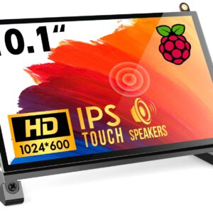 ROADOM Raspberry Pi Screen, 10.1’’ Touchscreen Monitor, IPS FHD 1024×600,Responsive and Smooth Touch,Dual Built-in Speakers,HDMI Input,Compatible with Raspberry Pi 5/4/3/Zero,Easy Assembly,Driver Free