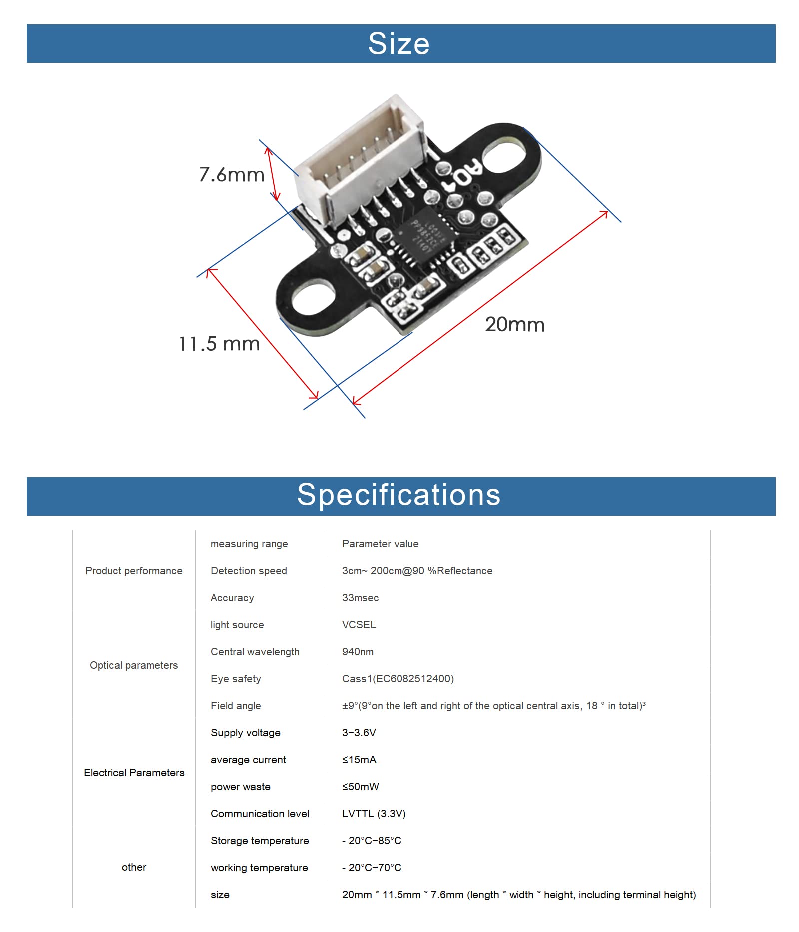 TF-LC02 Lidar Sensor 3cm-200cm Short-Range Distance Single-Point Ranging Finder Module UART/IIC Compatible with Pixhawk and Raspberry Pi for Drone/Robot Obstacle Avoidance