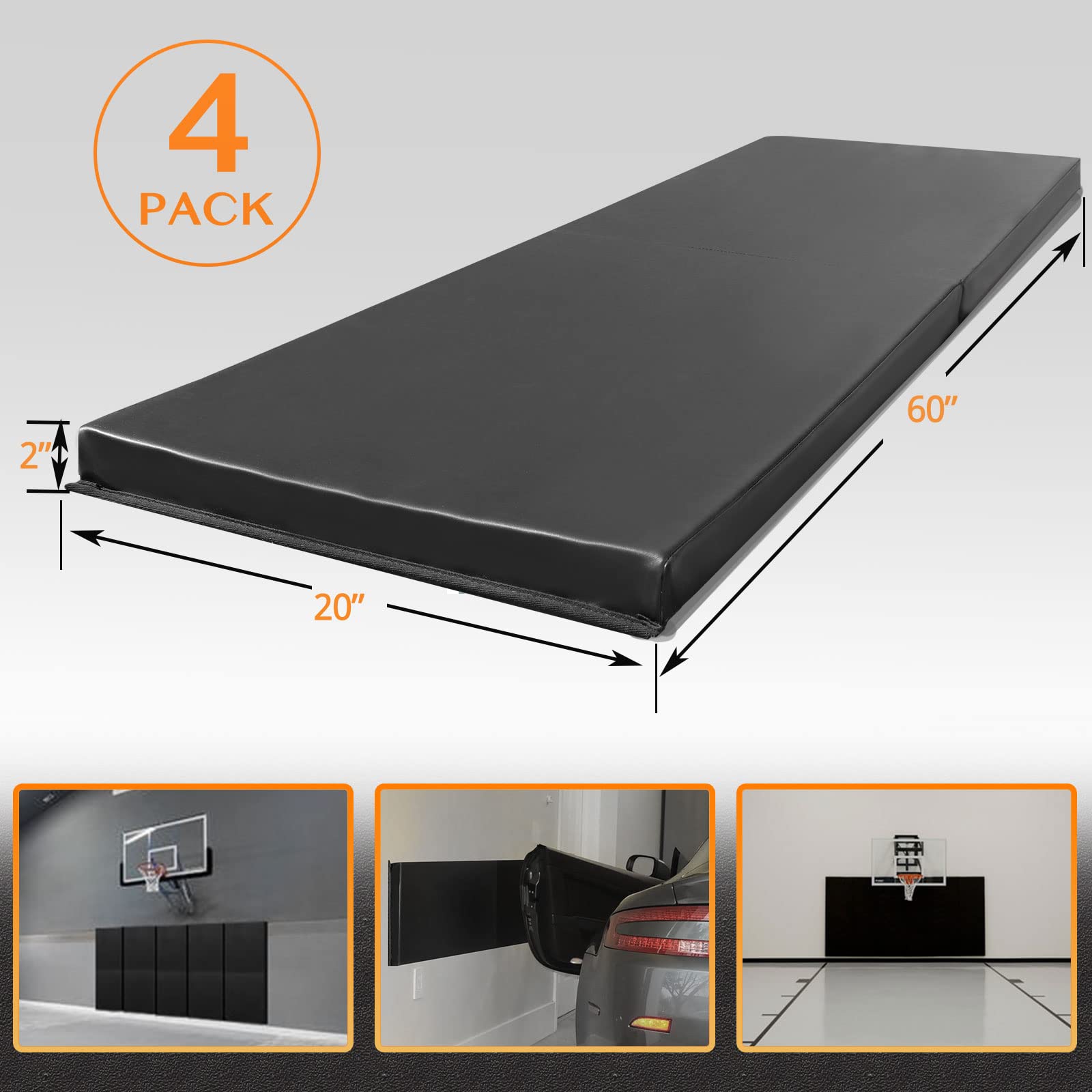 Progoal 4 Pack 2" Thick Foam Protection Wall Pad，Gym Basketball-Court Protectors，Durable Waterproof Padding for Wall-mounted Basketball Hoops(60" L x 20" W)